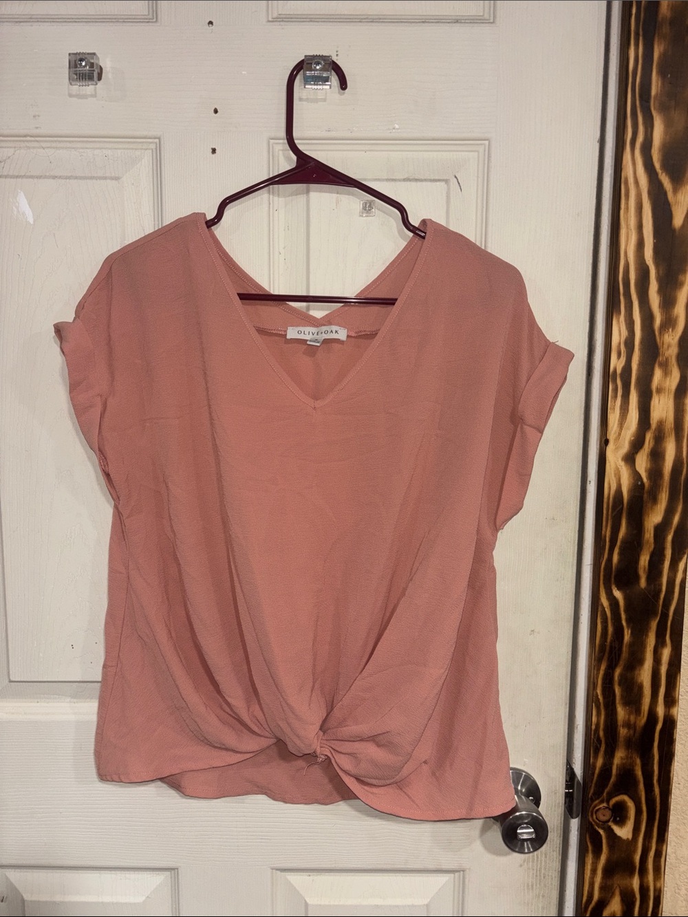 Olive & Oak Dusty Rose V-Neck Knot Front Blouse